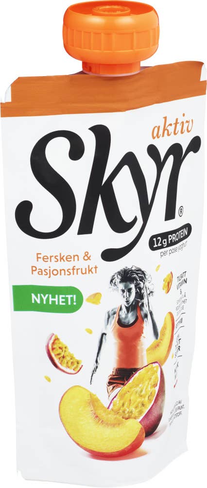 Skyr aktiv fersken & pasjonsfrukt Porsjonspose, 125 g