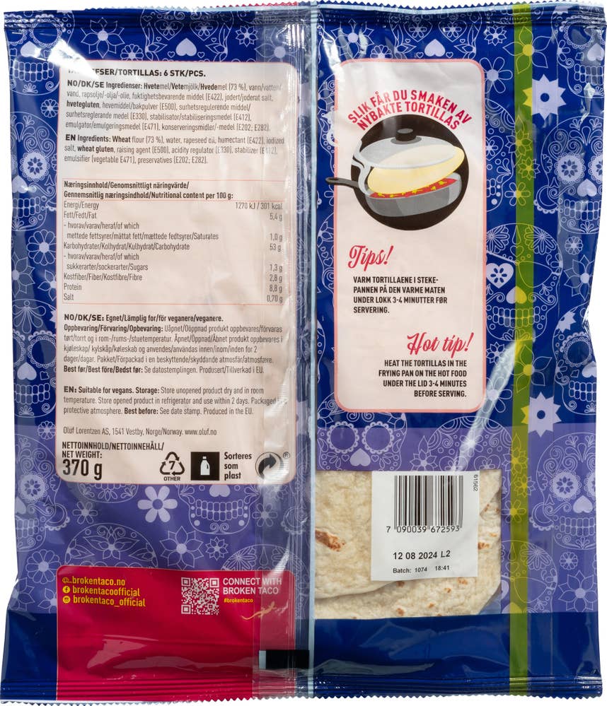 Broken Taco Tortilla Wraps 25 cm, 6 stk