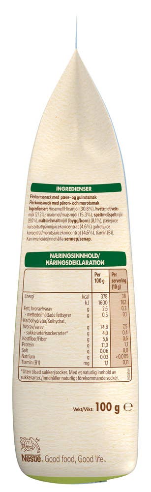Nestlé Crunchy flowers Pære & gulrot Med fullkorn