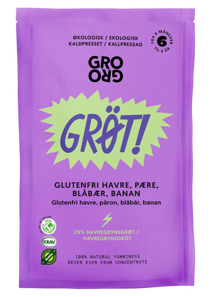 Grogro Grøt med blåbær og pære Fra 6 mnd, Økologisk