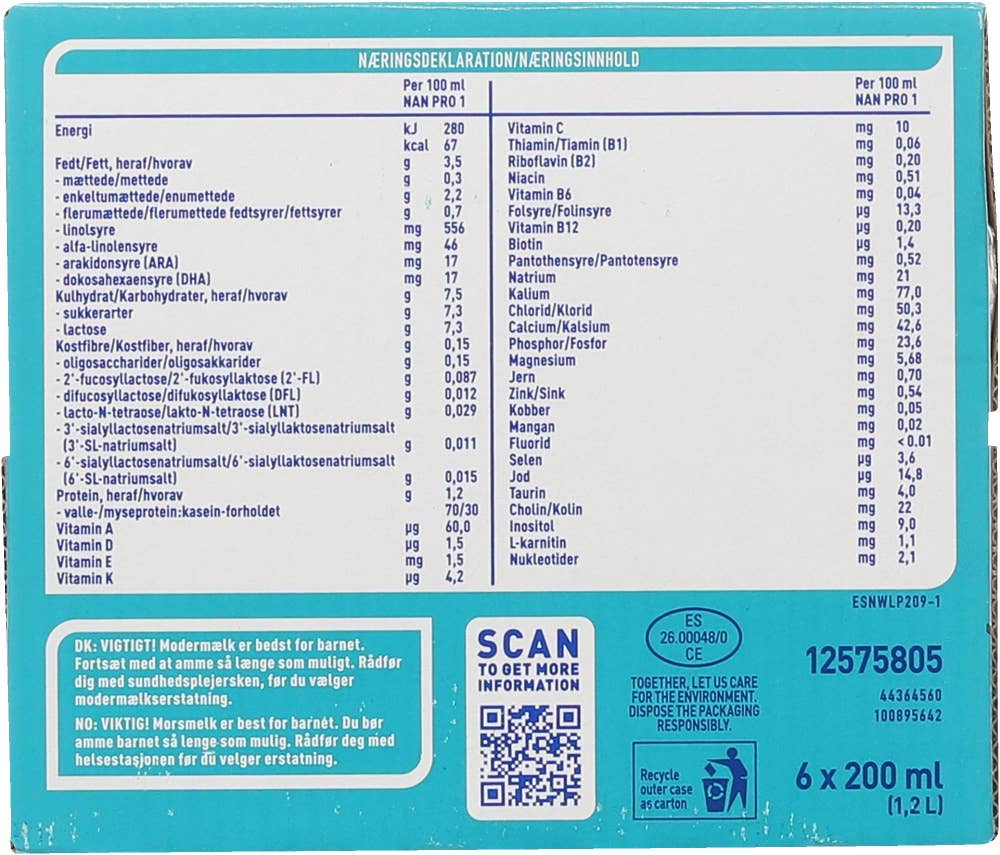 Nestlé Nan NAN Pro 1 drikkeklar fra 0 mnd 6x200ml