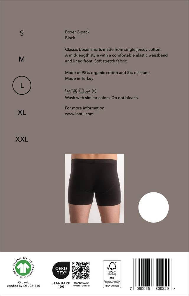 Inntil Bokser i økologisk bomull Sort, str. L