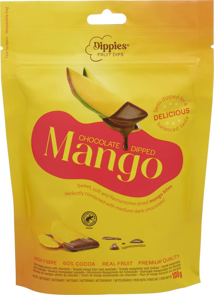 Sunshine Delights Tørket mango dyppet i sjokolade