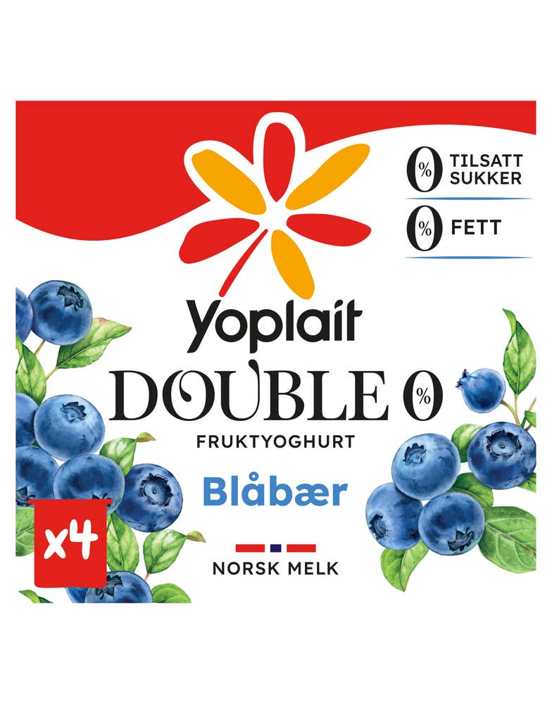 Yoplait 00% Blåbær, 4x124g