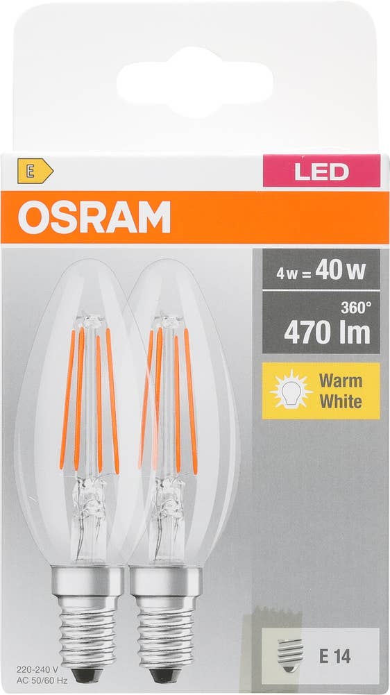 Osram LED-lyspære CLB 40 Klar, E14, 2-pk