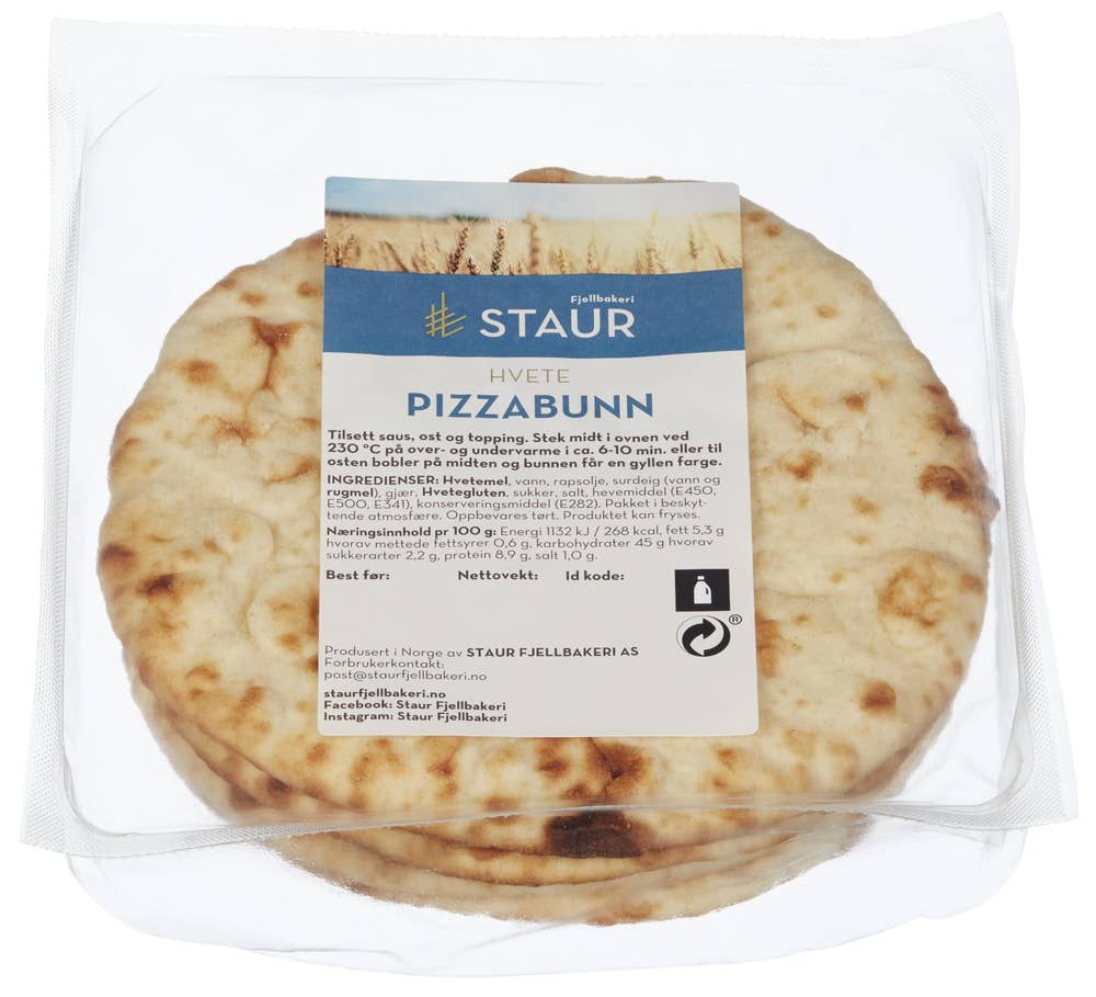 Staur Fjellbakeri Pizzabunn hvete 4stk, ca 16cm