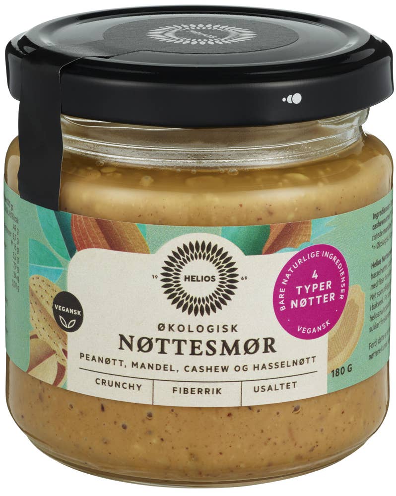Økologisk nøttesmør Maks 10 per kunde, Med peanøtt, mandel, cashew og hasselnøtt, 180 g