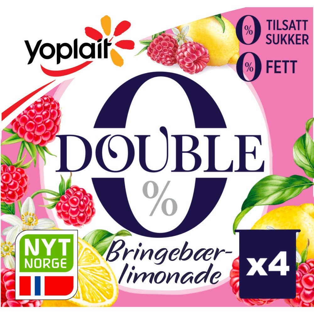Yoplait 00% Bringebær & Limonade 4 x 125g