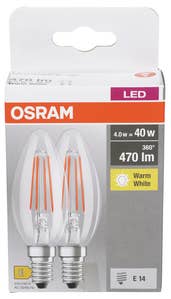 Osram LED-lyspære CLB 40 Klar, E14, 2-pk