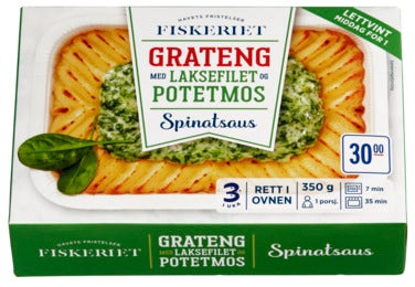 Grateng med laksfilet i spinatsaus Middag for 1 person