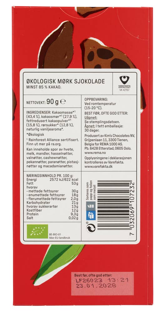 Kolonihagen Økologisk mørk sjokolade 85%