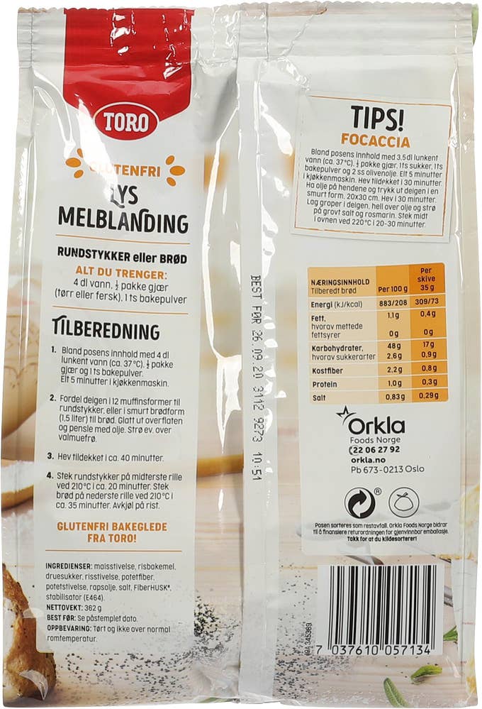 Toro Glutenfri melblanding Lys