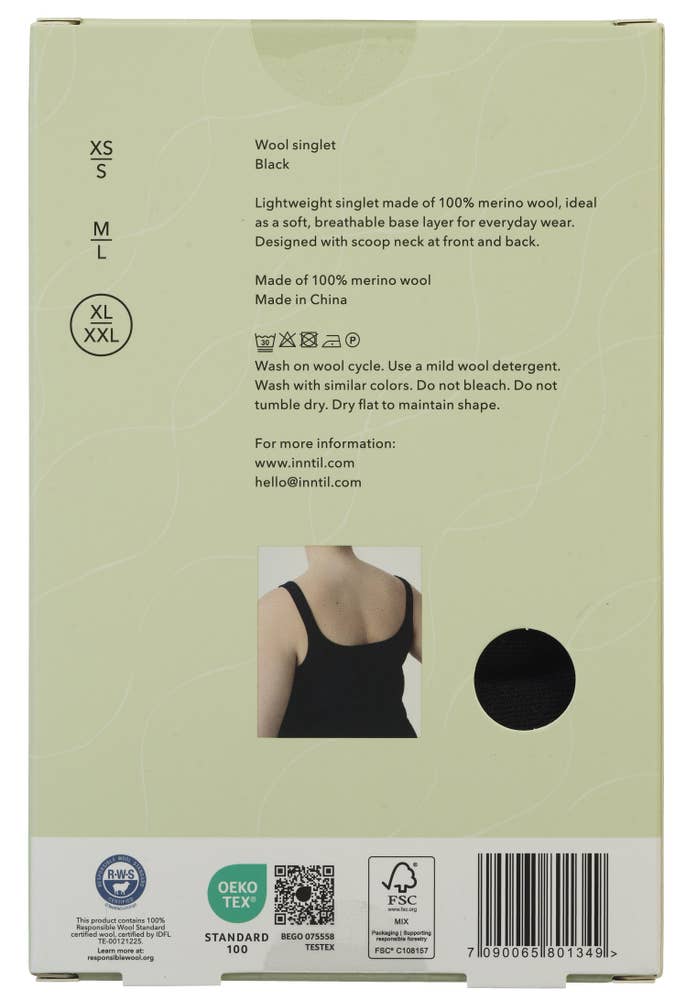 Inntil Ullsinglet Sort, str XL-XXL