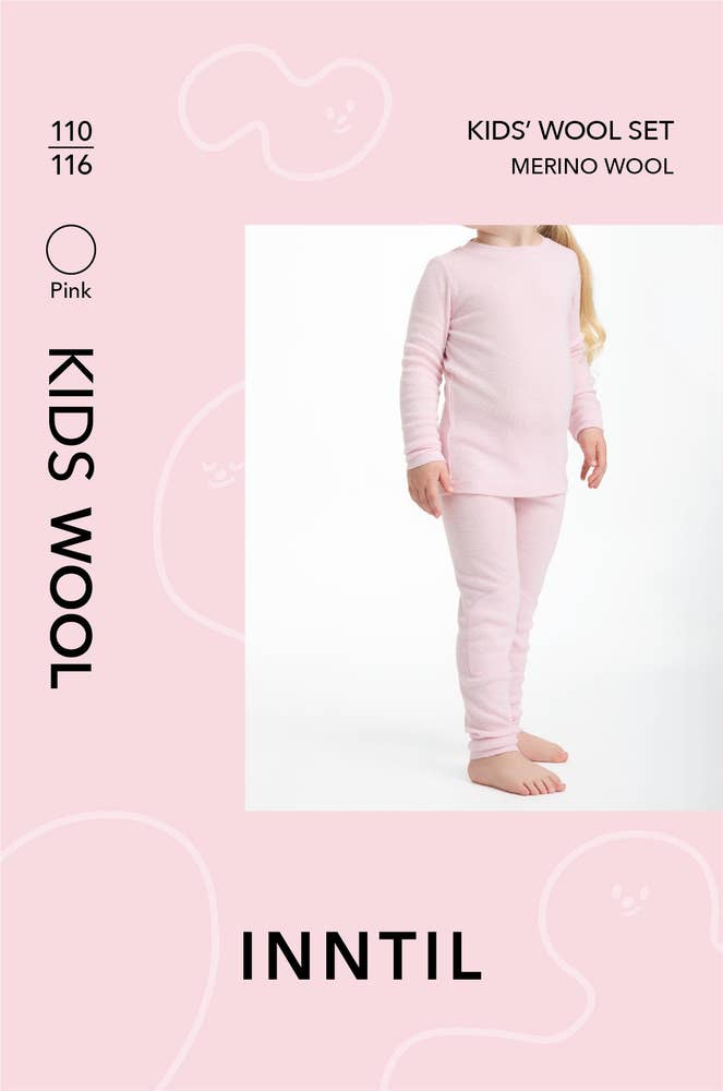 Inntil Ullsett til barn i 100% merinoull Rosa, str 110-116
