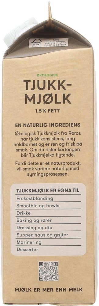 Rørosmeieriet Økologisk Tjukkmjølk 1,5% fett