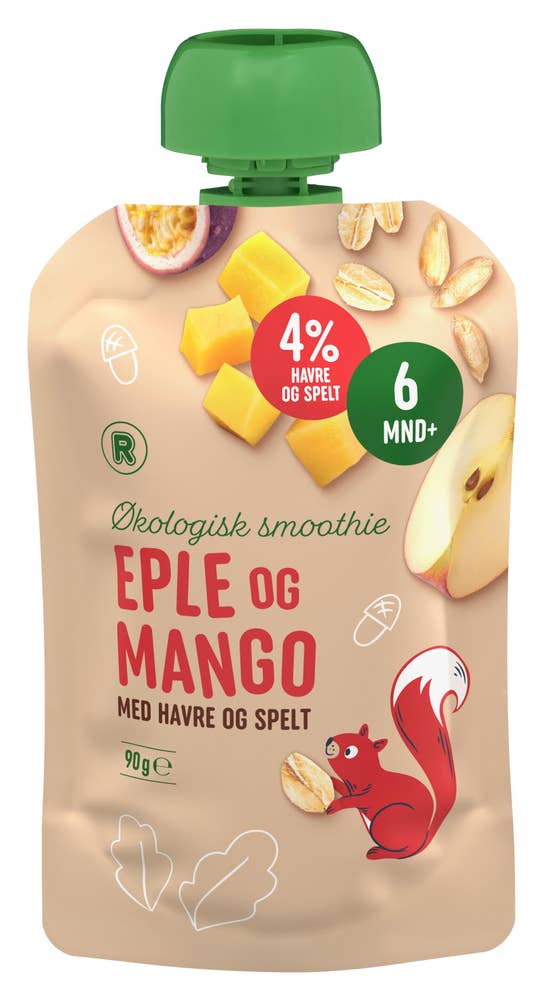 R Økologisk smoothie eple og mango Med havre og spelt, fra 6 mnd