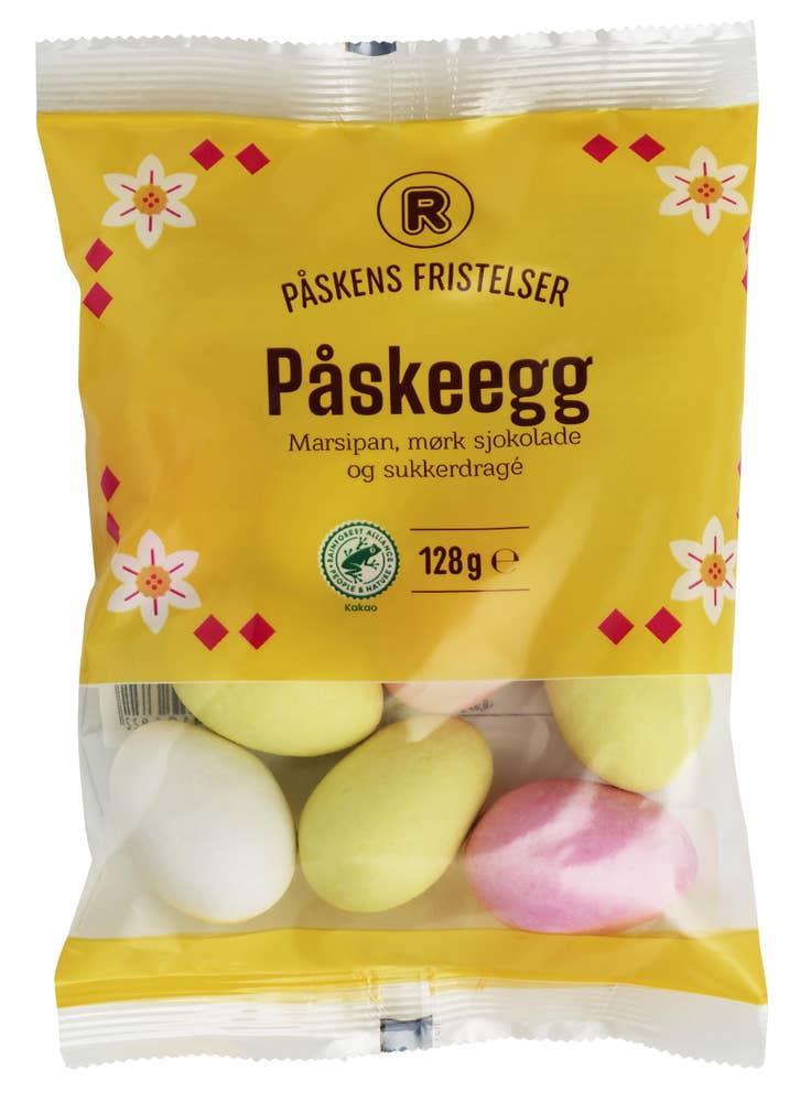 R Påskeegg Marsipan, mørk sjokolade og sukkerdragé