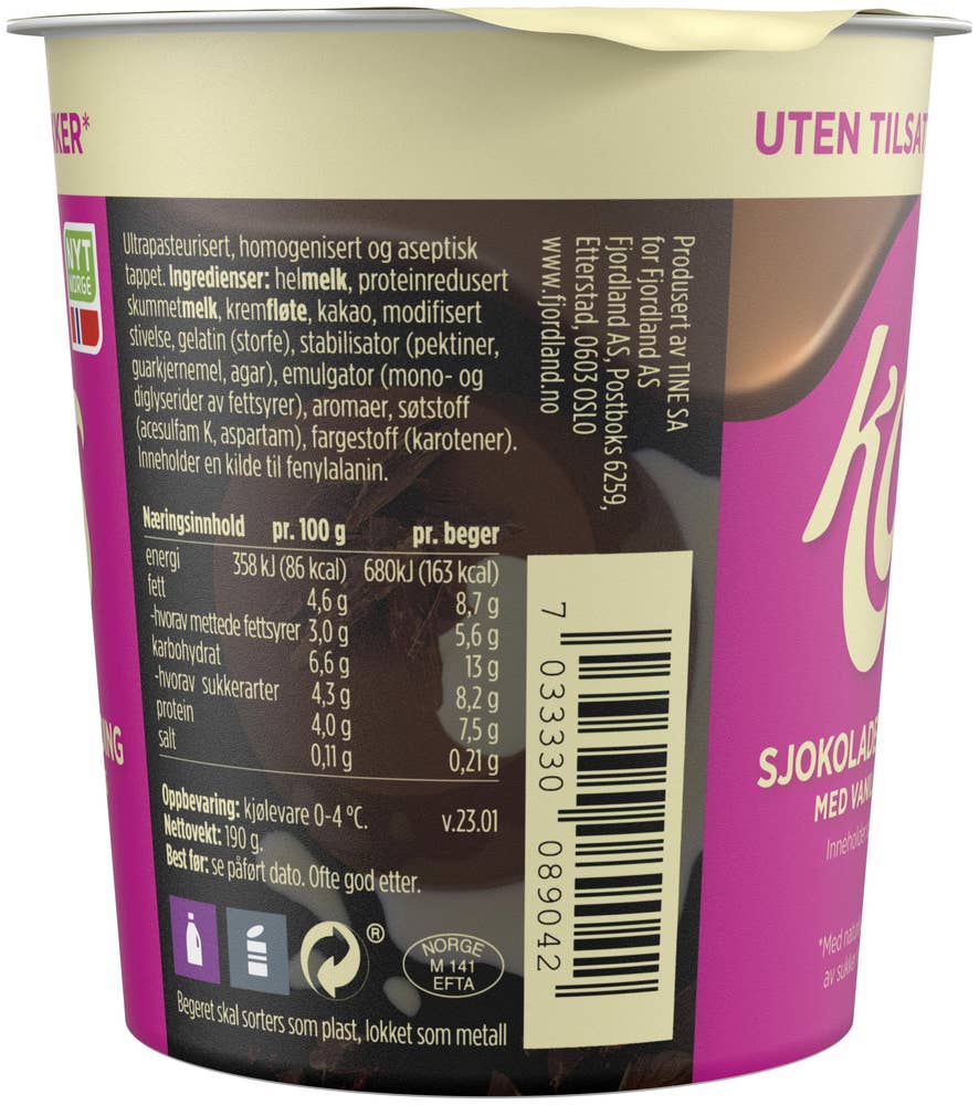 KOS Sjokoladepudding med vaniljesaus Uten tilsatt sukker