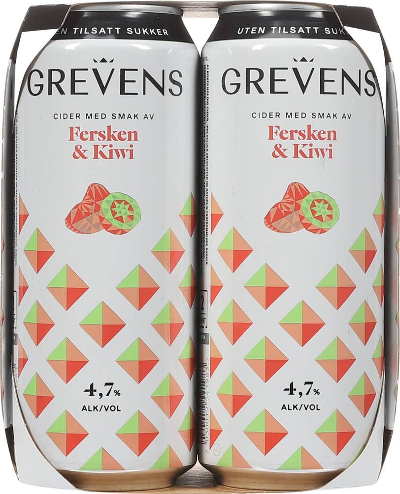 Grevens Cider Fersken og kiwi 4 x 0,5 l, uten tilsatt sukker