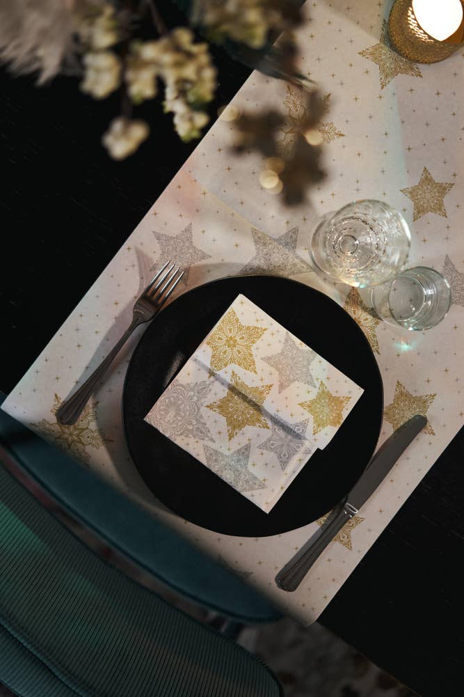 Serviett White snowstars 33 x 33 cm