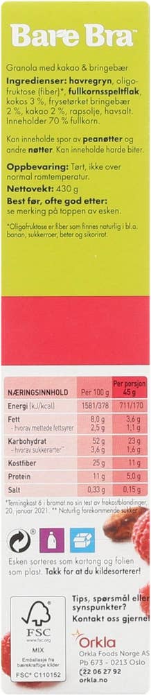 Bare Bra Granola Kakao og Bringebær