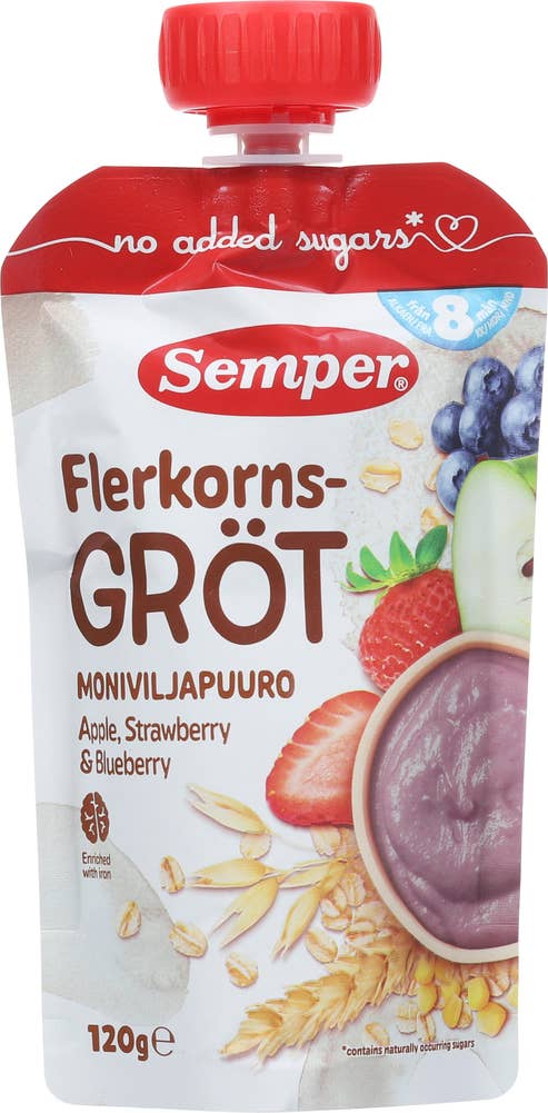 Semper Flerkornsgrøt eple, jordbær og blåbær 8 mnd