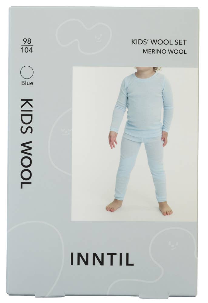 Inntil Ullsett til barn i 100% merinoull Blå, str 98-104