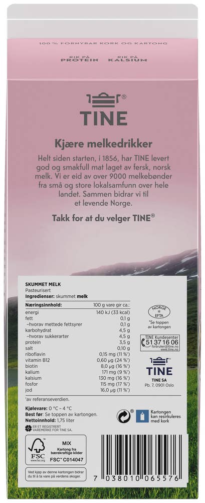 TINE Skummet melk 0,1%