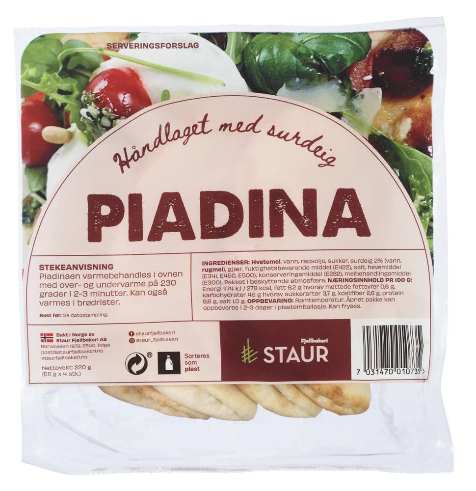 Staur Fjellbakeri Piadina hvete 4stk