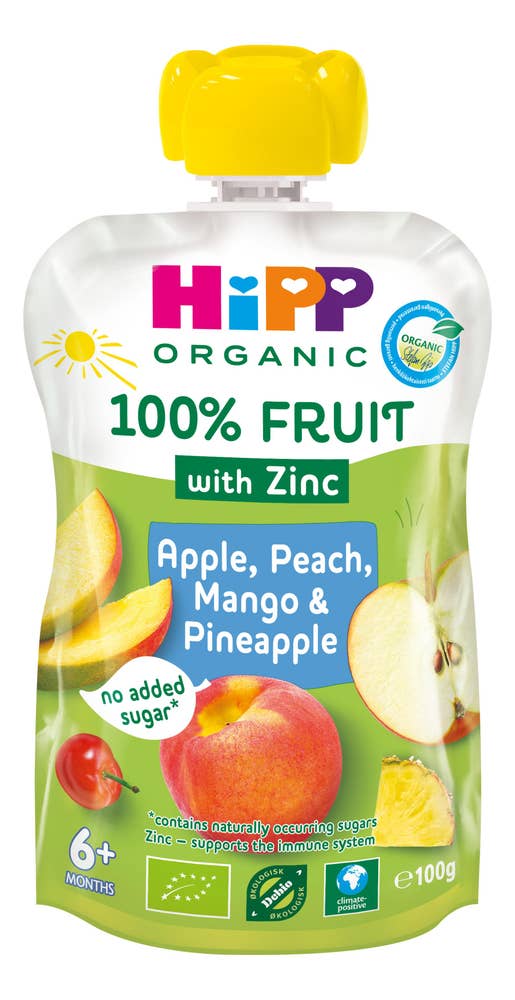 Hipp Smoothie Eple, Fersken, Mango og Ananas med Sink Fra 6 mnd, Økologisk