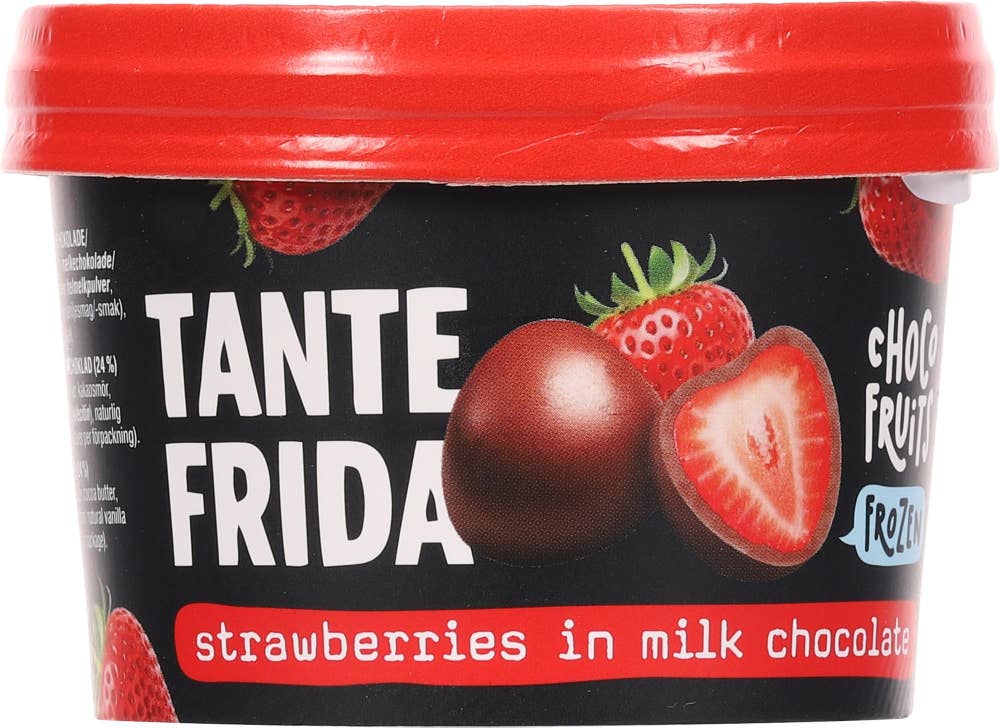 Tante Frida Frosne jordbær med melkesjokolade