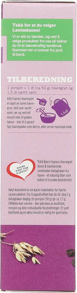 Axa Express havregrøt Rosin og vaniljesmak