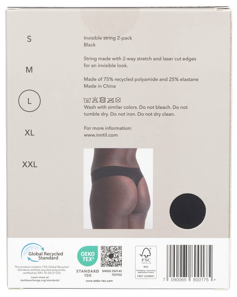 Inntil Sømløs string Sort, str. L