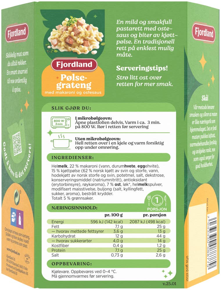 Fjordland Pølsegrateng Med makaroni og ostesaus