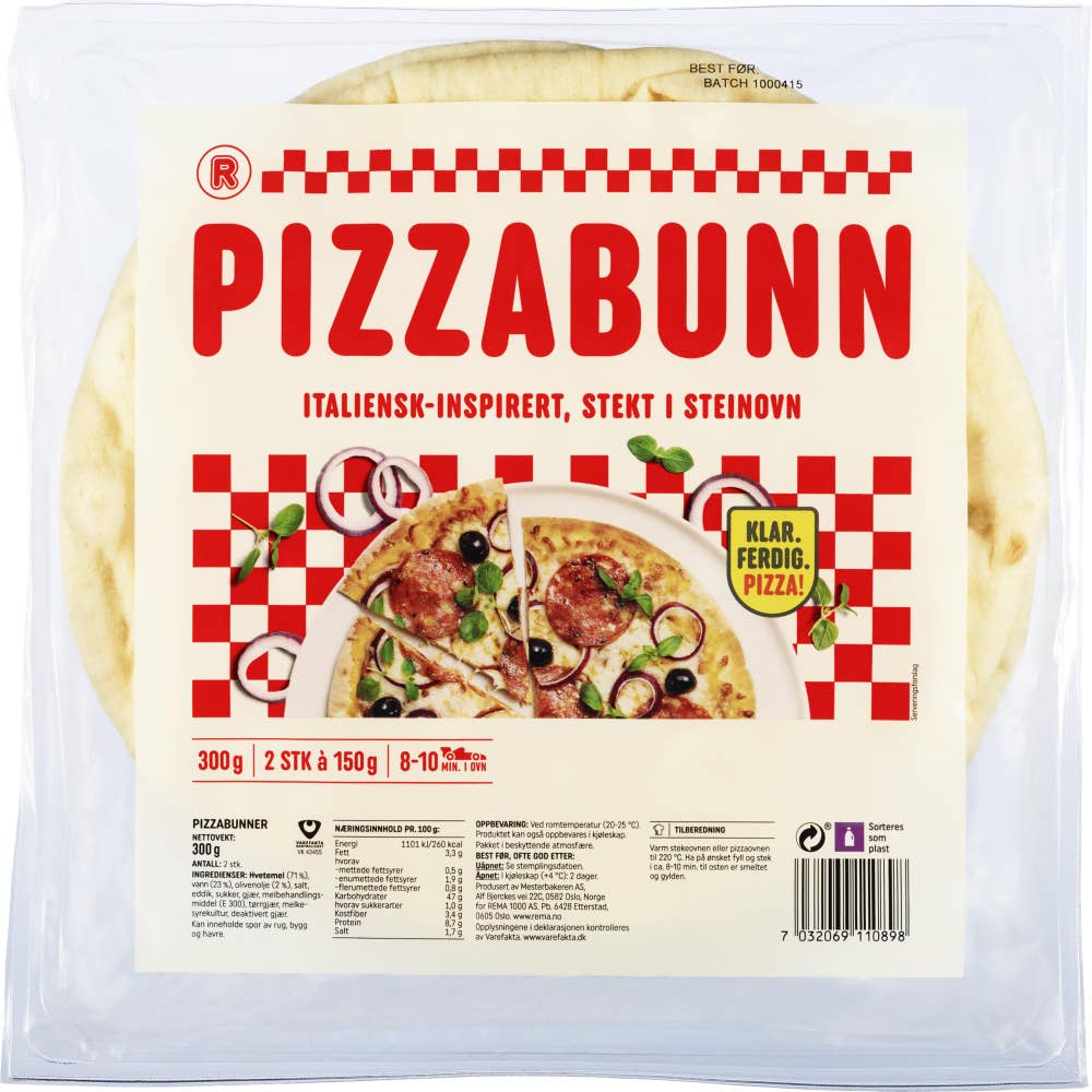 R Pizzabunn halvstekt fersk Italiensk-inspirert