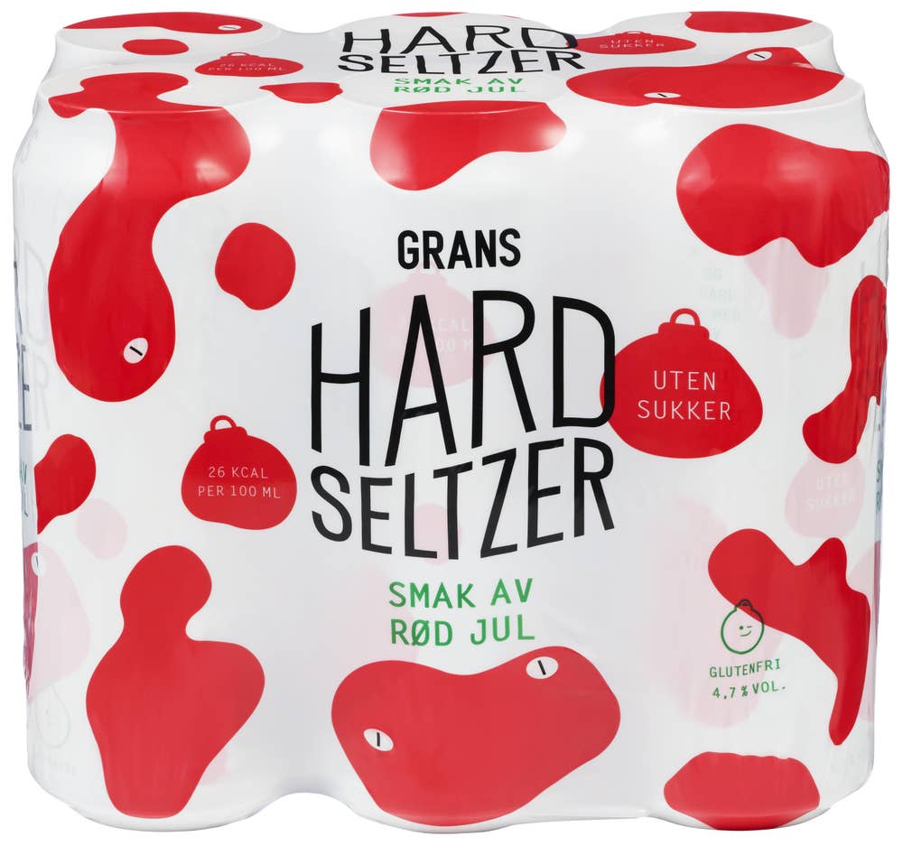 Grans Hard seltzer Smak av rød jul, 6 x 0,5 liter