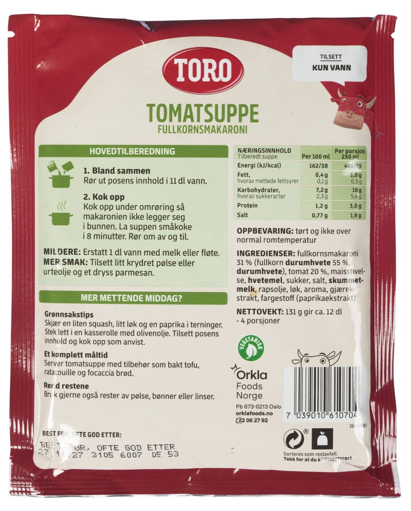 Toro Tomatsuppe med fullkornsmakaroni