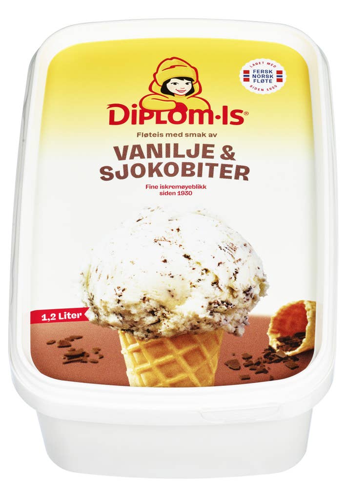 Fløteis vanilje og sjokobiter 1,2 l