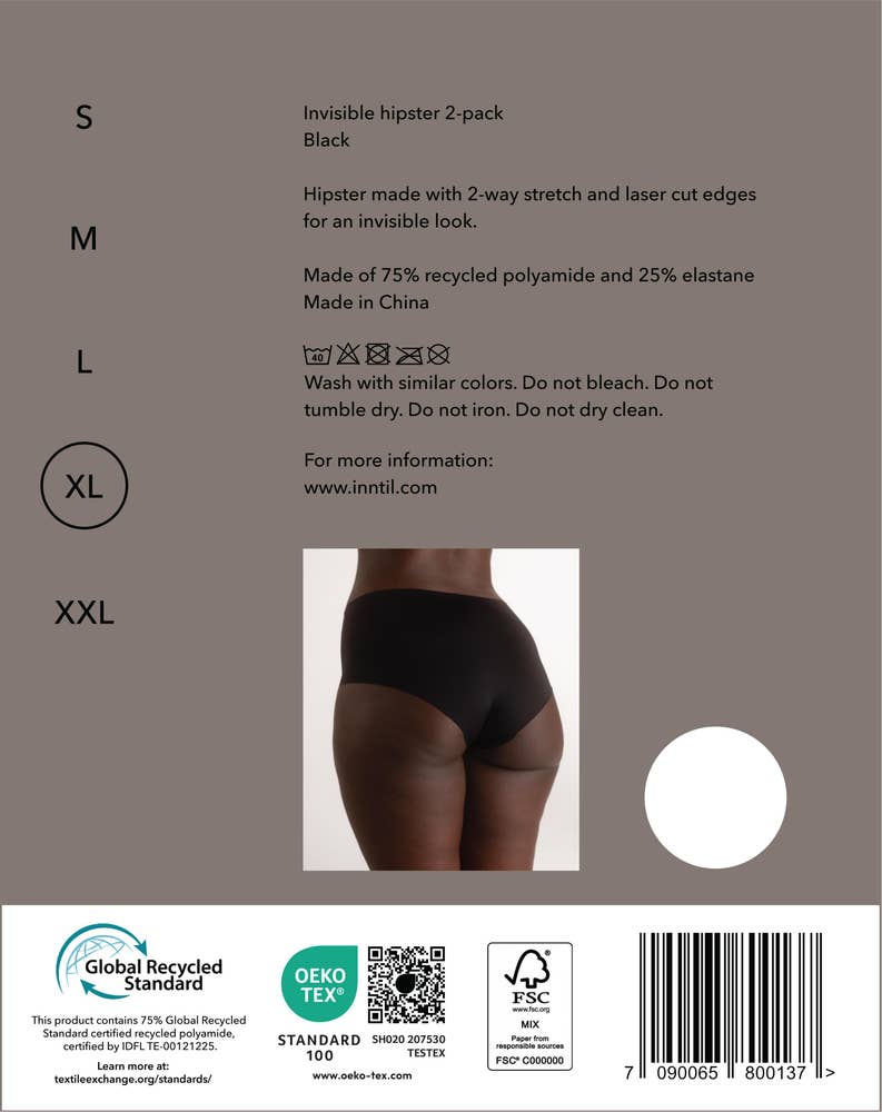 Inntil Sømløs Hipster Sort, str. XL