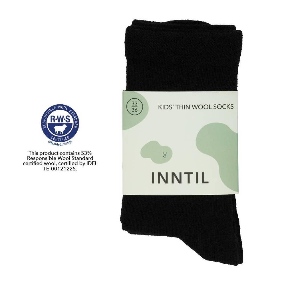 Inntil Tynne barnesokker i ullblanding Sort, str. 33-36