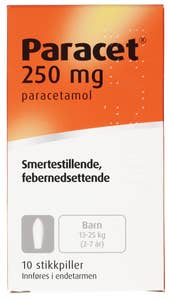 Paracet 250 mg Stikkpille, 13-25kg