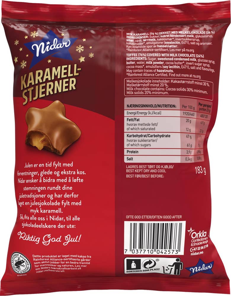 Nidar Julesjokolade Karamellstjerner
