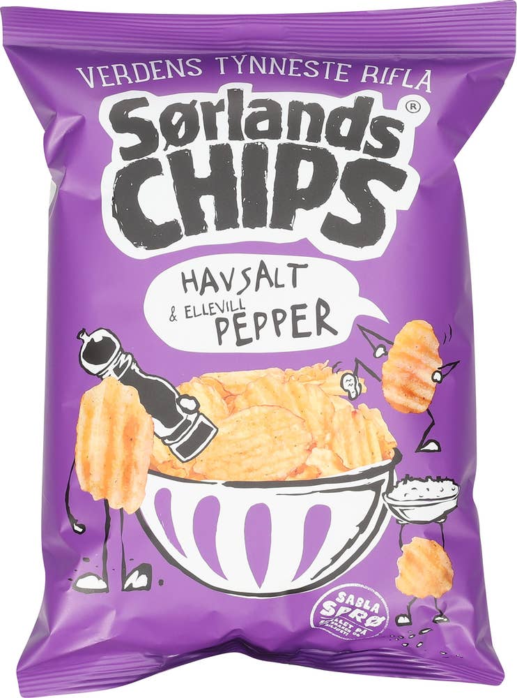 Sørlandschips Verdens Tynneste Rifla Havsalt og pepper