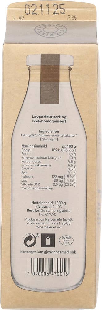 Rørosmeieriet Økologisk Tjukkmjølk 1,5% fett