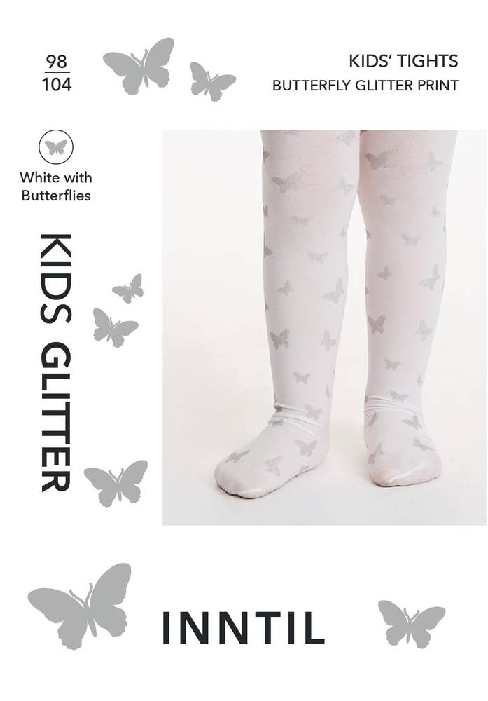 Inntil Hvite glittertights til barn Sommerfuglprint, str 98-104