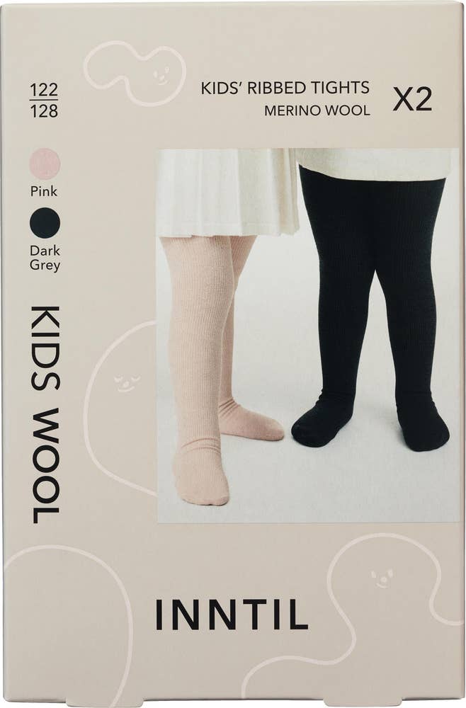 Inntil Ullstrømpebukse til barn Lysrosa og mørkegrå, str 122-128