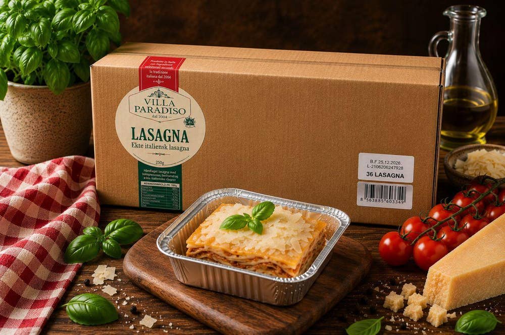 Hjemmelaget lasagne med fersk pasta Ragú av storfe & svin, bechamelsaus & parmesan