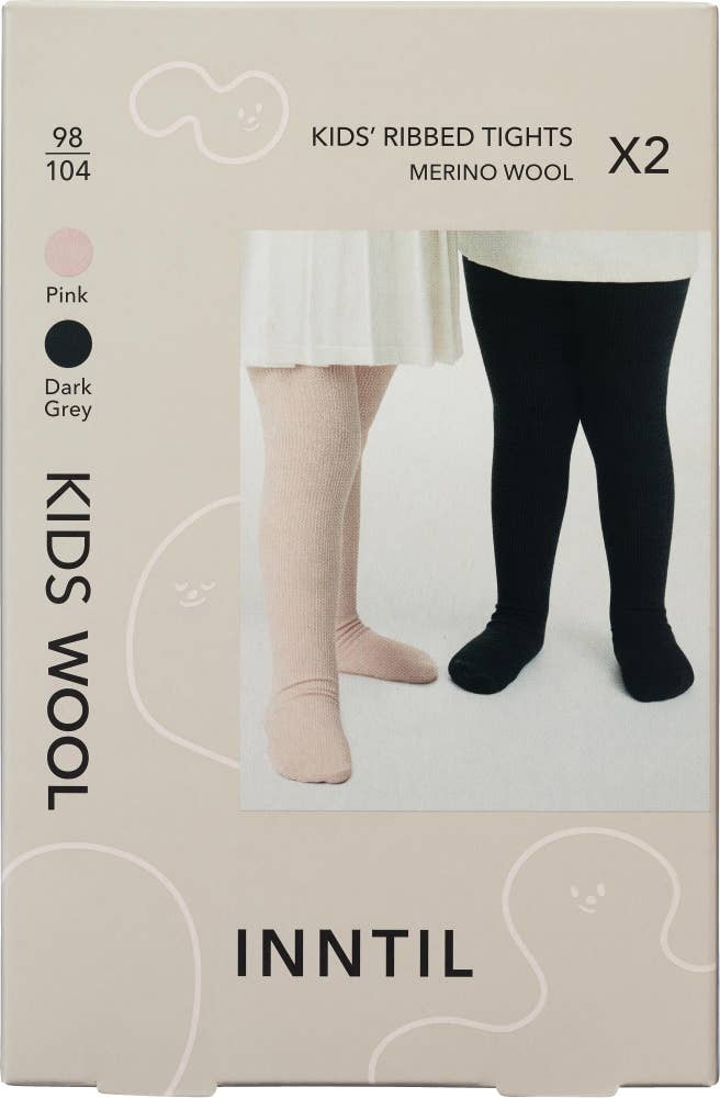 Inntil Ullstrømpebukse til barn Lysrosa og mørkegrå, str 98-104