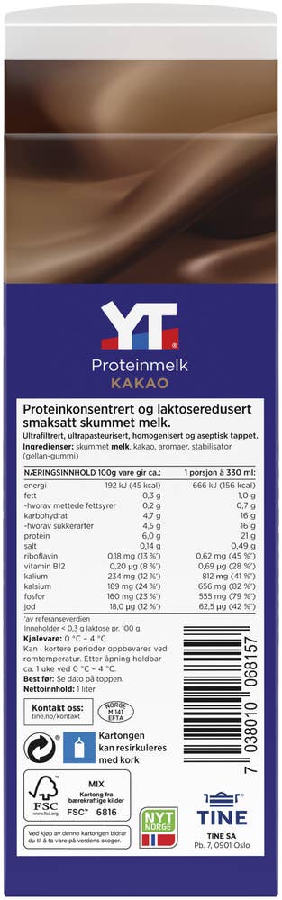 TINE YT proteinmelk Kakao