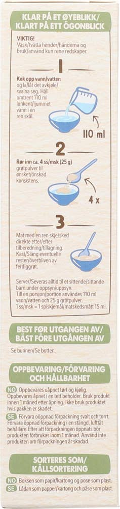 Min fullkornsgrøt Bringebær og banan Fra 6 mnd